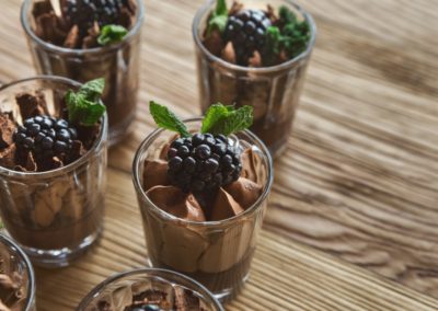 Chocolate mousse in glasses, closeup